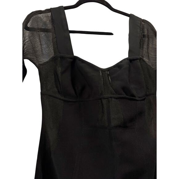 Herve Leger Mesh Sleeve Intarsia Bodycon Mini Dress Black Size L NWT Cocktail - Picture 4 of 8